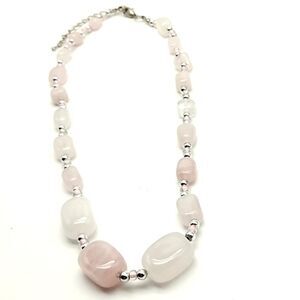 Pink Rose Quartz & White Quartz Nugget Beaded Necklace NWOT